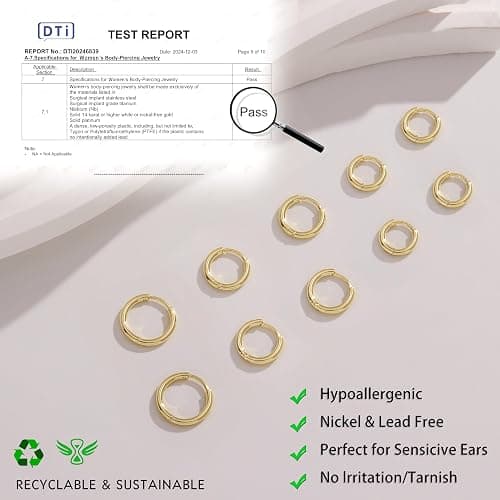 Gokeey 316L Surgical Stainless Steel Small Gold Silver Hoop Earrings for Women Men,Hypoallergenic Cartilage Helix Earrings for Sensitive Ears,Cute Conch Rook Tiny Huggie Hoops Earring Set for Multiple Piercing Jewelry Gift 6mm-12mm thumbnail 3