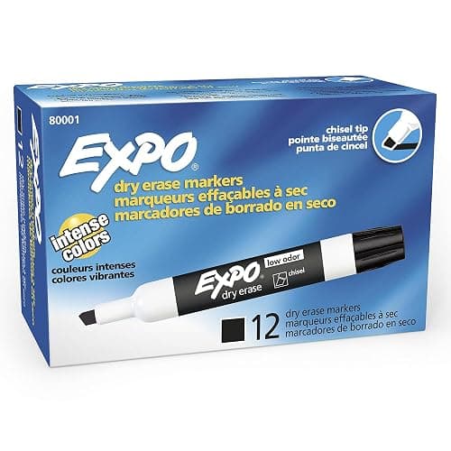 EXPO Dry Erase Markers, Low Odor Ink, Black, Chisel Tip, 12 Count - Whiteboard, Calendar, Organization, Essential Supplies for Office, School, Classroom, Teachers thumbnail 10