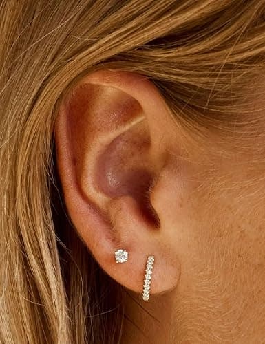 Kainier Women's 14K Gold Plated CZ Stud Earrings Simulated Diamond Round Cubic Zirconia Ear Stud Set（5 Pairs)… thumbnail 6