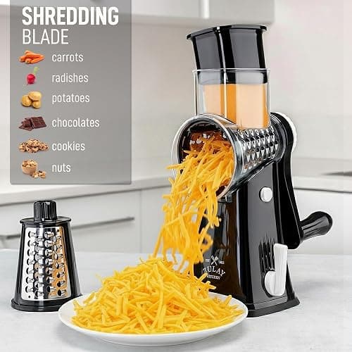 Zulay Kitchen Rotary Cheese Grater 5 Blade Cheese Shredder - Manual Hand Crank Cheese Grater With Reinforced Suction & 5 Interchangeable Drums - Easy to Use, Vegetable Chopper Round Mandoline Slicer thumbnail 3