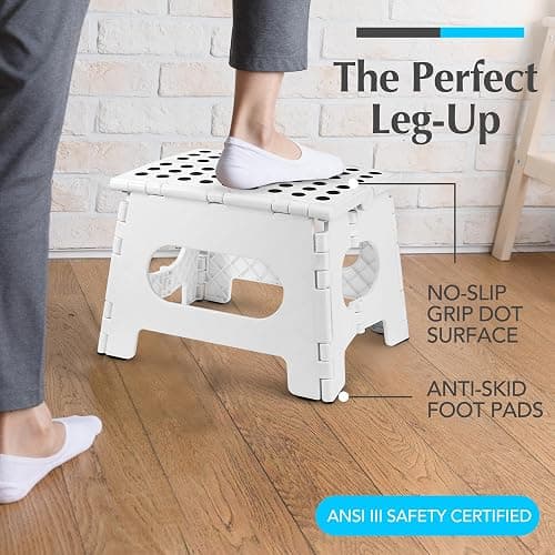 Handy Laundry Folding Lightweight Step Stool - Sturdy Enough to Support Adults and Safe Enough for Kids - Opens Easy with One Flip - Great for Kitchen, Bathroom or Bedroom (White - 9 Inch) thumbnail 3