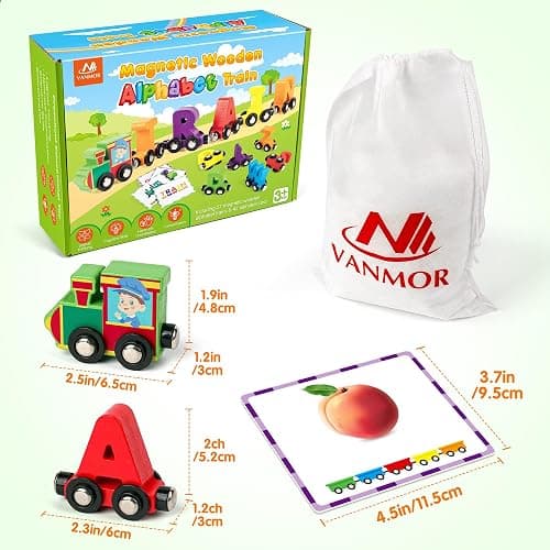 Vanmor 27 PCS Magnetic Wooden Alphabet Train Sets | ABC Letter Learning Toy Trains with 42 PCS Flash Cards, 1 Engine, 1 Storage Bag | Toddlers Kids Boys Girls Educational Toys for 3 4 5 6 7 Years Old thumbnail 3