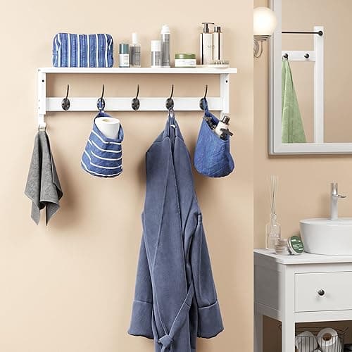 AMBIRD Coat Rack Wall Mount with Shelf, 28.9 Inches Coat Hooks Wall Mounted with 5 Hooks, Hat Wall Hooks for Hanging in Entryway, Living Room, Bathroom, Bedroom (White, 28.9 * 4.5 inches) thumbnail 6