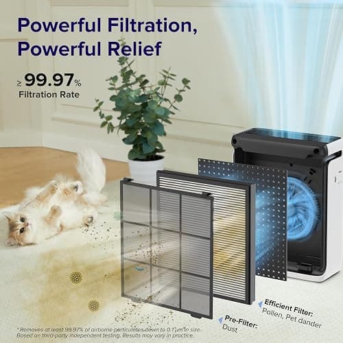 LEVOIT Air Purifiers with Washable Filters for Large Room Bedroom Home, Smart WiFi Air Quality Monitor, HEPA Sleep Mode and Auto Mode, Removes Pet Hairs, Allergies, Pollen, Smoke, Dust, Vital100S - Vital 100S thumbnail 7