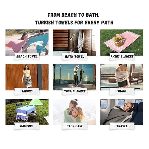 Bazaar Anatolia Turkish Beach Towel – 100% Cotton, Quick Dry, Sand Free Towel for Bathroom, Camping, Travel – Oversized 71x39 Inches – Diamond Pink thumbnail 7