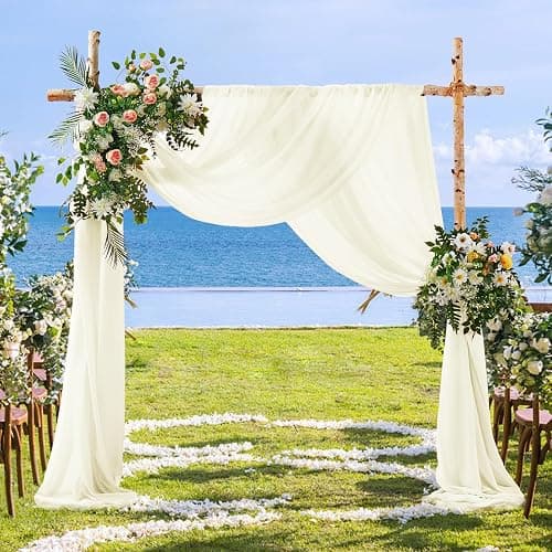 SiinvdaBZX 2 Panels Wedding Arch Draping Fabric 30" x 20Ft Ivory Sheer Chiffon Fabric Outdoor Extra Long Decorative Drapery Fabric for Party Ceremony Ceiling Curtain Backdrop thumbnail 5