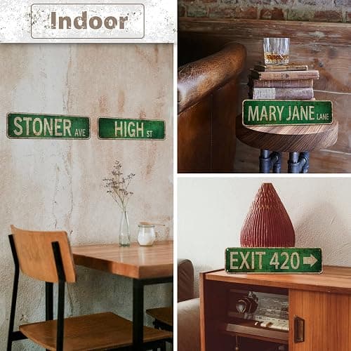 Booda Brand Stoner Avenue Street Sign 4 Signs of Exit 420 /High St/Mary Jane Lane/Stoner Ave for Room Decor, Duplex Printed Trippy Room Decor for Stoner, Vintage Rustic Retro Garage Decor Sign thumbnail 5