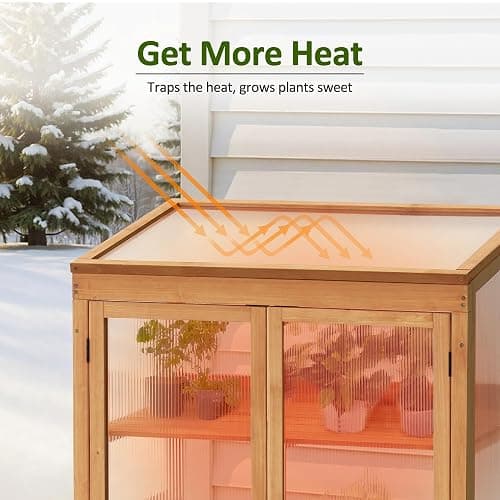 MCombo Wooden Cold Frame Greenhouse, Raised Flower Planter Shelf Protection for Outdoor Indoor Use, 0760 (Orange) thumbnail 4