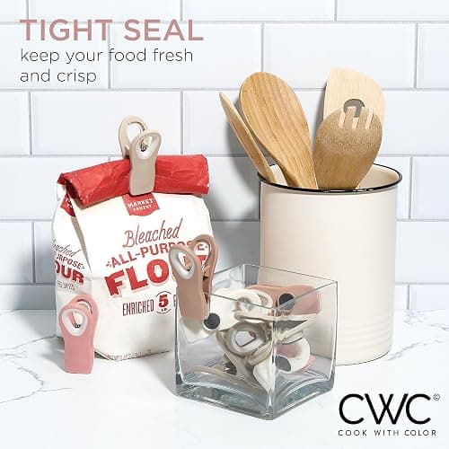 COOK WITH COLOR Bag Clips with Magnet- Food Clips, Chip Clips, Bag Clips for Food Storage with Airtight Seal Grip for Bread Bags, Snack Bags and Food Bags (Beige and Pink, Pack of 10) thumbnail 2
