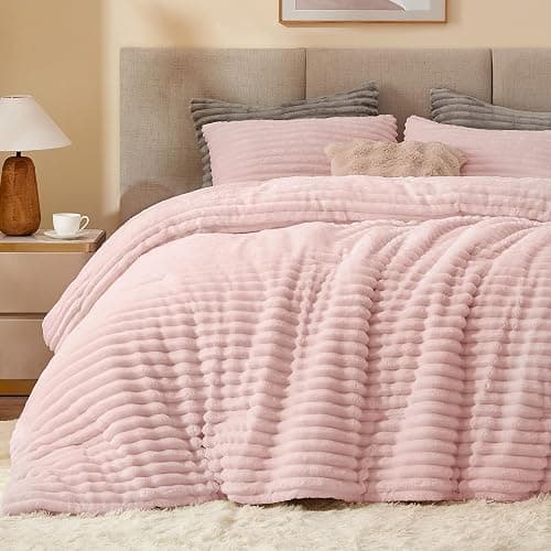 BEDELITE Fleece Twin Comforter Set -Super Soft & Warm Fluffy Pink Bedding, Luxury Fuzzy Heavy Bed Set for All Season with 1 Pillow case - Image 1