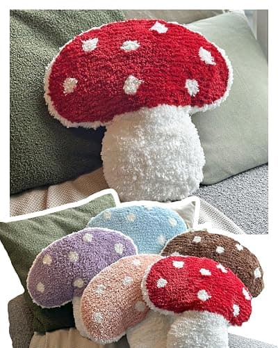 Dreamstall Mushroom Throw Pillow Tufted Shape Decorative Cushion 15” x 15” – Decor for Bed, Couch, Living Room (Red) - Image 1