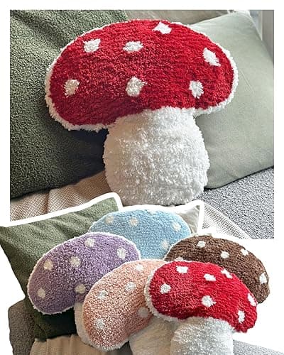 Dreamstall Mushroom Throw Pillow Tufted Mushroom Shape Decorative Cushion 15” x 15” – Mushroom Decor for Bed, Couch, Living Room (Red) - Red