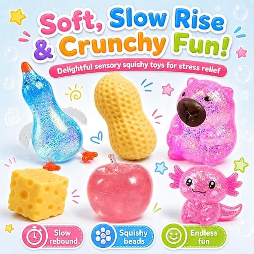 6 Pack Squishy Sugar Cheese Rising Slow Toys Crunchy Rise Set Box Food Sand Foam Cute Filled Shaped Stress Relief of Mini Animals Ball Bulk Swaps Duck Apple Peanut thumbnail 4