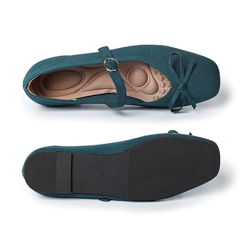 itbieong Knit Flats for Women Square Toe Flats Casual Ballet Flats with Ankle Strap,Washable Comfortable Dressy Mary Jane Flat thumbnail 4