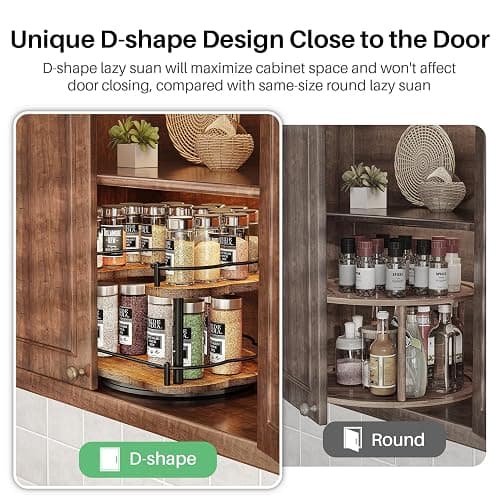 Lazy Susan Organizer Spice Rack - Spice Organization for Cabinet Height Adjustable Rotating Lazy Turntable, Pantry Kitchen Wood Revolving Seasoning Organizer (12 Inch) thumbnail 5