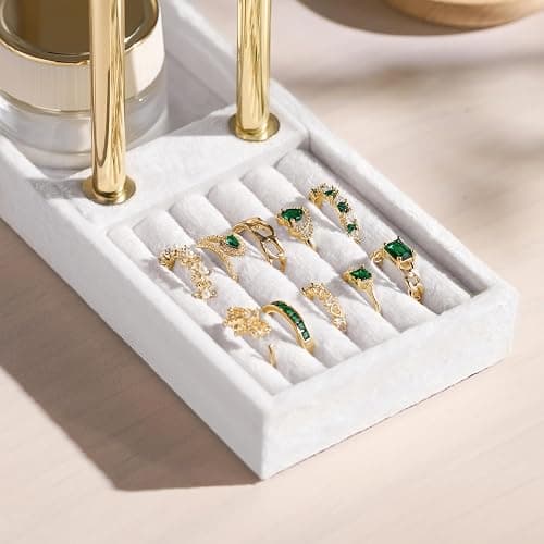 Josmimic Schmuck Organizer mit 2 Ebenen - Weiß Schmuckständer Armbänder, Abnehmbarer T-Steg Schmuck Ständer, Samt-Armbandhalter, Schmuckhalter für Armband, Halskette, Uhren, Ringe thumbnail 4