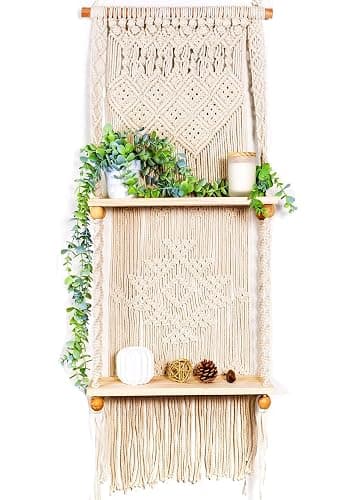 Induslyfe Macrame Wall Hanging Shelf (Tier 2, Natural White) - Image 1