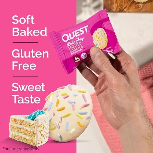 Quest Nutrition Frosted Protein Cookies, Birthday Cake, 1g Sugar, 10g Protein, 2g Net Carbs, Gluten Free, 8 Cookies thumbnail 3