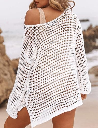 LOMON Womens Beach Cover Ups Long Sleeve Crochet Coverups for Swimwear Mesh Knit Swimsuit Cover Up XS-XXL thumbnail 4