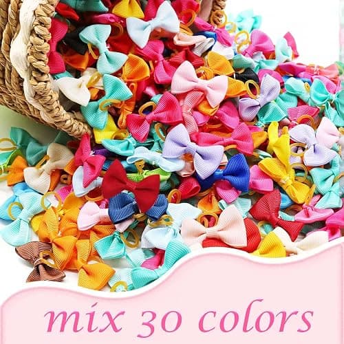 100Pcs(50 Pairs) Soft Dog Bow with Rubber Bands Solid Color Dog Bowknot Hair Bow Handmade Topknot Bows for Doggie Puppy Cat Bunny Yorkie Pet Hair Grooming Bows (Mix-Solid 30 Colors) thumbnail 9