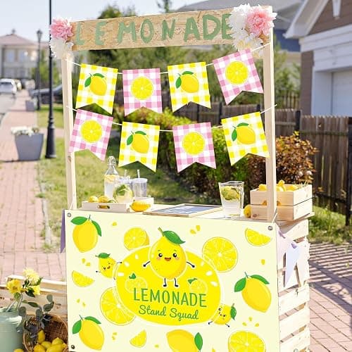 45 x 31 Inch Lemonade Stand Table Cloth and Hanging Banner Kit for Kids Lemon Party Supplies Lemonade Stand Backdrop Sign Lemon Cutout Centerpiece for Summer Beach Picnic Birthday Party Decorations thumbnail 7