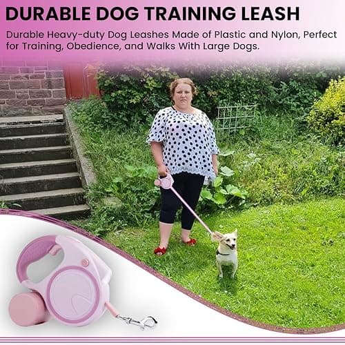Best Dog Supplies | Pink Retractable Dog Leash with Light, Poop Bag Dispenser, Poop Bag Holder, 2 Elastic Ropes | Set of 4 thumbnail 3