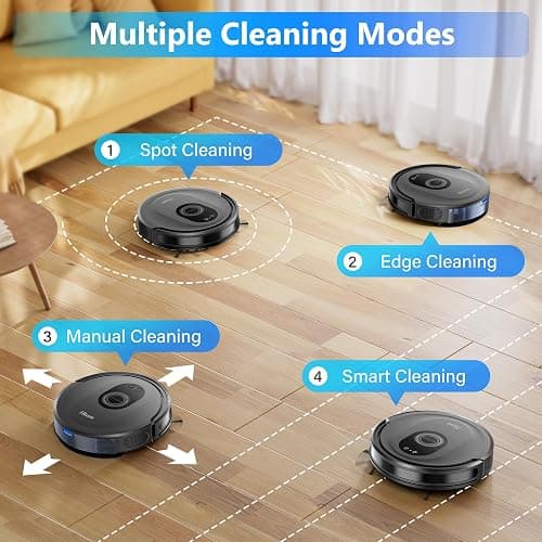 Tikom Robot Vacuum and Mop Combo, 5000Pa Robotic Vacuum Cleaner, 150 Min Max, App & Remote Control, Ideal for Hard Floor, Carpet, Pet Hair, Self-Charge(G8000 Max) thumbnail 7
