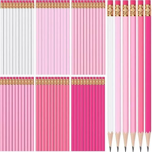 TecUnite 60 Pcs HB Pencils #2 Unsharpened Wood Cased Pencils with Eraser Hexagonal Pencil Cute Graphite No 2 Pen for Adults Gifts Exam School Office Sketching Learning(Pink Series, White) - Image 1