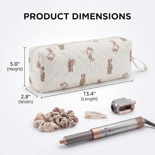 RSRSLEII Quilted Hair Tools Travel Bag with Bear Pattern, Hair Styling Accessories Storage Case for Curling Irons, Flat Irons and Styling Tools, Portable Travel Case(02Bear) thumbnail 5