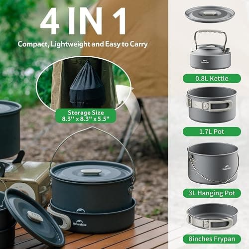 Naturehike Camping Cookware Set Mess Kit for Backpacking Gear, Camp Cooking Set, Camping Pots and Pans Set for Outdoor Backpacking Camping Hiking Picnic thumbnail 2