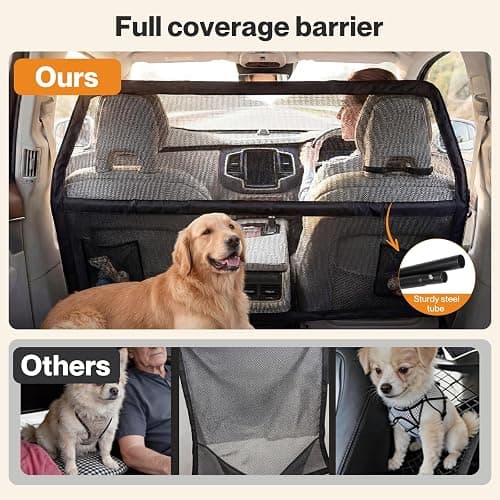 Dog Guard for Car Boot, Heavy Duty Dog Car Barrier with Metal Frame & Transparent Chew-Resistant Net, Wider Coverage Car Dog Guard for SUV, Hatchback & Truck, Back Seat & Cargo Divider 142x81cm thumbnail 5