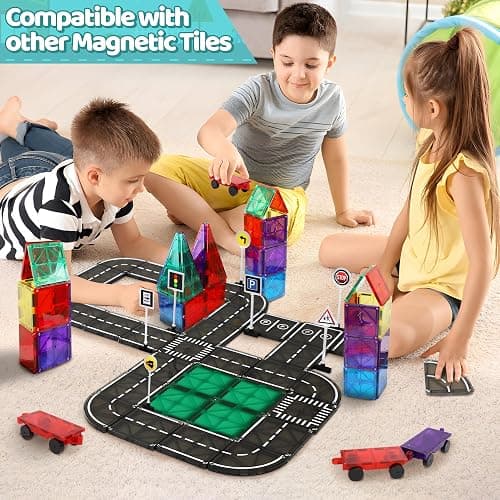 Playmags Magnetic Tiles Road Set - 50 Pcs STEM Educational Construction Toy Car Track, Building Blocks Magnet Toys for Toddlers, Safe for Ages 3+ thumbnail 6