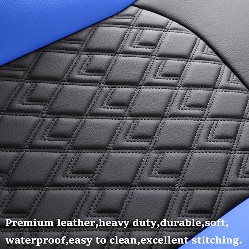 JOJOBAY Chevy Silverado Seat Covers,Leather Seat Covers for GMC Sierra,Custom Fit 2007-2026 1500 2500HD 3500HD Crew Double Extended Regular Cab,LT LZT RST Trail Boss(Front Pair,Black Blue) thumbnail 6
