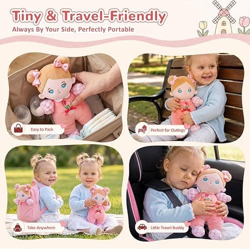 OUOZZZ Soft Plush Baby Doll 10" Tulip Pink Snuggle Buddy | First Birthday Toys for 1 Year Old Girl, Ideal 1 Year Old Girl Gifts & Baby Girl Gifts, Cuddly Toy for Infants & Toddlers thumbnail 7
