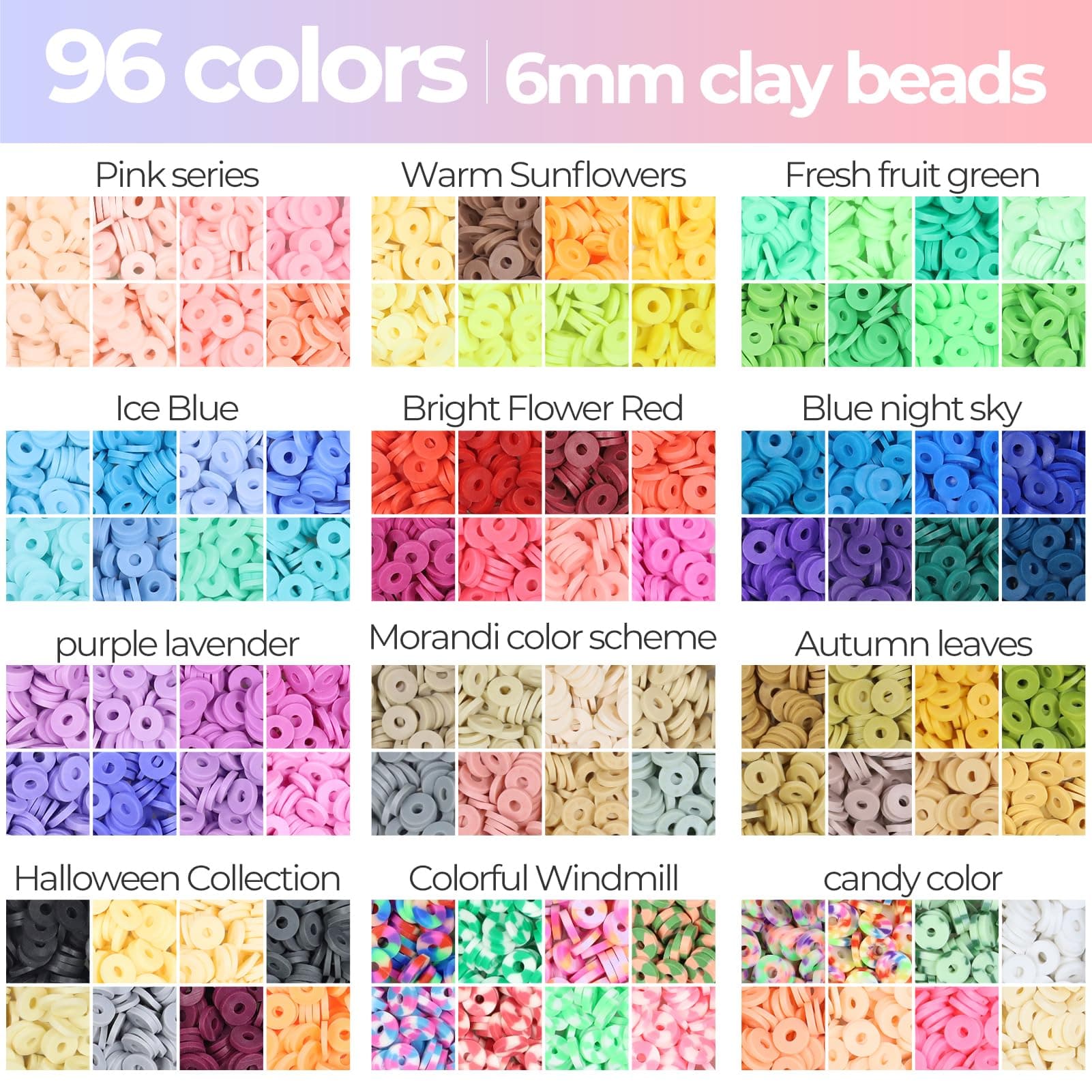96 Colors 1 2 300 Pieces Clay Beads, Beads for Bracelet, Beads Set 6mm Beads to Win, Polymer Clay Beads, Beads Bracelet DIY Making Letter Beads Set for DIY Bracelet Jewelry thumbnail 2