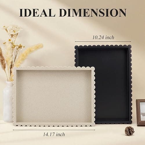 YMXYJM-Scalloped Coffee Table Tray，Ottoman Tray for Modern Home Decor. 14" Decorative Tray for Entryway Table Decor, Living Room Table Decor, Coffee Table Centerpiece - Beige Resin thumbnail 3