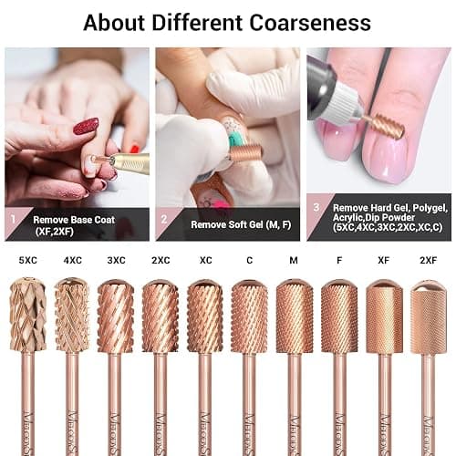 MelodySusie Safety Nail Drill Bits, 3/32'' Smooth Round Top Large Barrel Carbide Bits, Suitable for Manicure Pedicure Cuticle Gel Polishing, Beginners Bits, Rose Gold, Series Bit-S, Fine thumbnail 4
