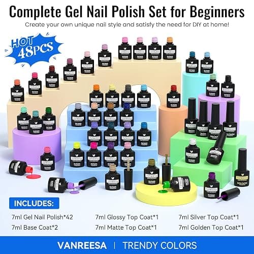 VANREESA 48 Pcs Gel Nail Polish Set 42 Colors Spring Summer Fall Winter Gel Polish with 2 Pcs Base Coat & 4 Effects Top Coat Nail Kit Gifts for Women Girls Nail Art Salon at Home thumbnail 8