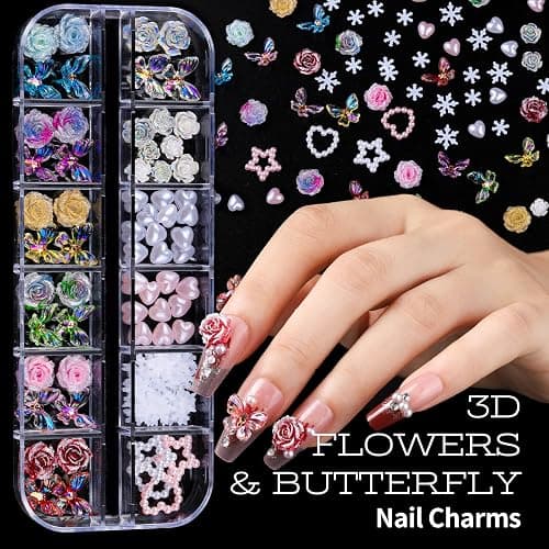Teenitor Nail Charms and Nail Art Tools Set, Nail Art Kit with 5 Boxes of 3D Nail Charms and Gems Rhinestones, 15 Pcs Nail Art Brushes, 5 Pcs Nail Dotting Tools, 2 Set of Nail Stand thumbnail 2