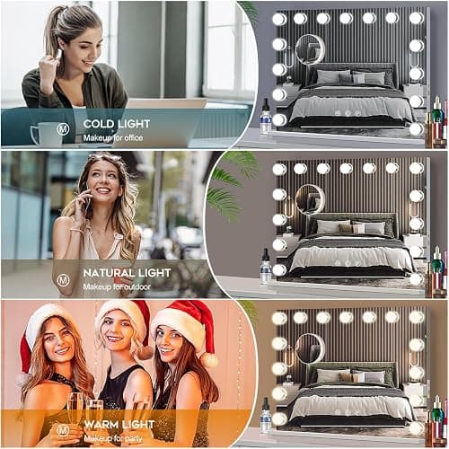 Ruication Hollywood Vanity Mirror with Lights, 58×48cm Large Lighted Makeup Mirror with 15 Dimmable Bulbs, Touch Screen Control and USB Output Port, Tabletop or Wall Mounted Mirror For Bedroom thumbnail 3