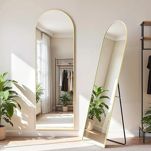 Simple Deluxe Arched Full Length Mirror, 64"×21" Large Floor Mirrors, for Wall Door Bedroom Bathroom Living Room (Gold) thumbnail 4