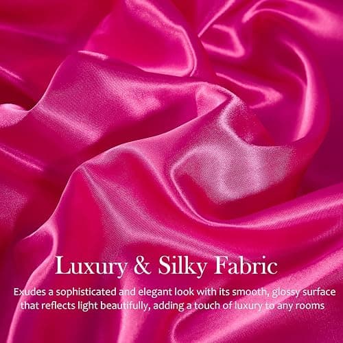 MOVE OVER Hot Pink Satin Comforter Set Queen Size 8 Pieces Bed in a Bag Farmhosue Shabby Chic Ruffle Comforter Set Luxury Silk Like Satin Bedding Set Boho Chic Satin Ruffled Comforter Sets thumbnail 4