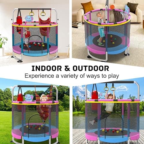 Trampoline for Kids, 60" Toddler Trampoline Indoor Outdoor, 440lbs KidsTrampoline with Enclosure Net, Upgraded Ring Legs with Adjustable Gymnastics Bar, Gifts for Ages 1-8 Boys&Girls thumbnail 5