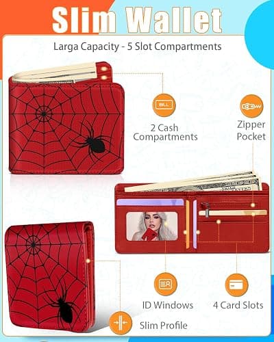 Bistup Cute Leather Wallet for Boys - Cool Credit Card Cash Id Holder Rfid Blocking Bifold Small Wallets With Coin Pocket Slim for Teens Little Boy Youth Cartoon Unique Red Kawaii Design thumbnail 5