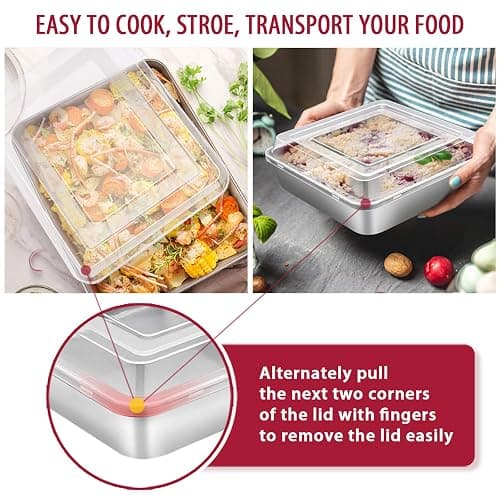 E-far 12-Piece Stainless Steel Bakeware Sets, Metal Baking Pan Set Include Round Cake Pans, Square/Rectangle Baking Pans with Lids, Cookie Sheet, Loaf/Muffin/Pizza Pan, Non-toxic & Dishwasher Safe thumbnail 5