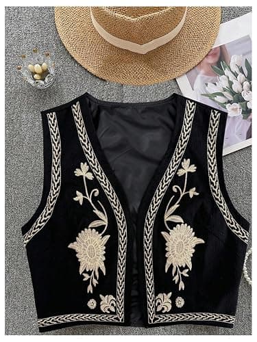 Verdusa Women's Cowgirl Vest Western Outfit Linen Vest Embroidered Boho Tops thumbnail 3