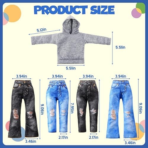 Bencailor 8 Pieces 18 Inch Doll Clothes Dolly Girl Accessories Cotton Sweaters Denim Pant Regular Outfit Clothing for 18 Inch Doll(Black,White,Grey,Pink) thumbnail 3
