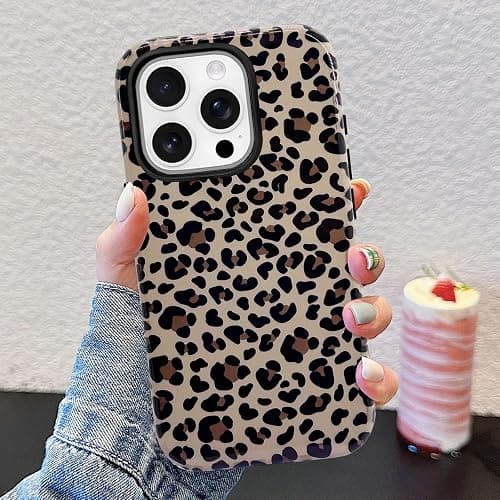 J.west Compatible with iPhone 16 Pro Case 6.3 inch with 2 Pack Tempered Glass Screen Protectors Cute Animal Leopard Hybrid Cover for Girls Women Aesthetic Protective Phone Cases Cheetah thumbnail 3