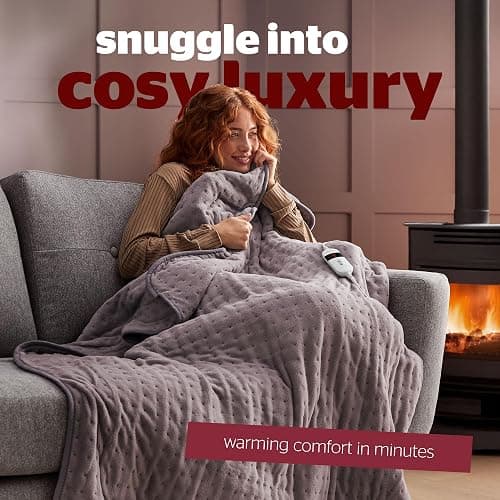 Silentnight Comfort Control Heated Throw Blanket - Luxury Fleece Electric Heated Overblanket for Sofa Bed with 9 Heat Settings, Fast Heat-up and Safety Shut Off - Machine Washable - 120x160cm - Grey thumbnail 2
