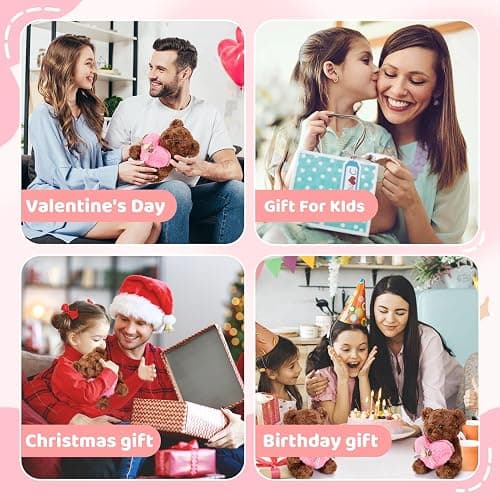 ABEARCAR Cute Teddy Bear Stuffed Animals with Pink Heart for Kids,Soft Teddy Bear Plushies Valentine's Day, for Girlfriend Kids or Mom thumbnail 7